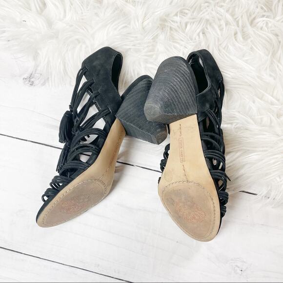 Vince Camuto Edola Heeled Gladiator Peep Toe Sandals in Black Suede Size 8.5 - Picture 4 of 6